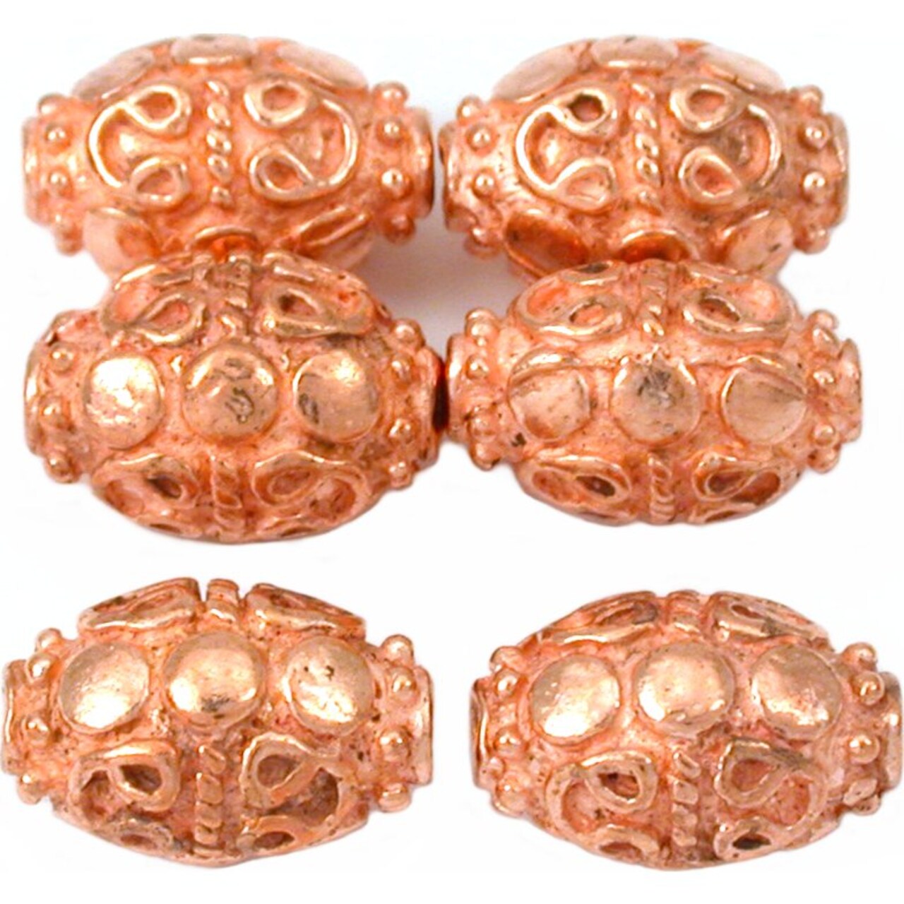 17g Bali Oval Barrel Beads Copper Plated 13mm Approx 6